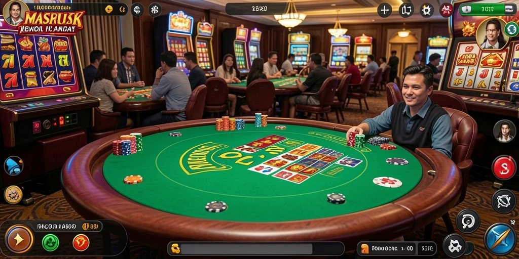 Tampilan mesin slot klasik dengan warna-warni cerah.